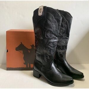 IUV Women's Sz 7 Black Cowboy Western Boots 2 inch heel Faux Leather